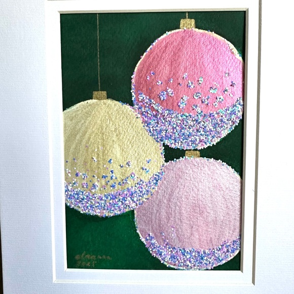 🎉SALE! Hand-Made New Watercolor Art Pink and Glitter Christmas Decorations - Picture 5 of 8